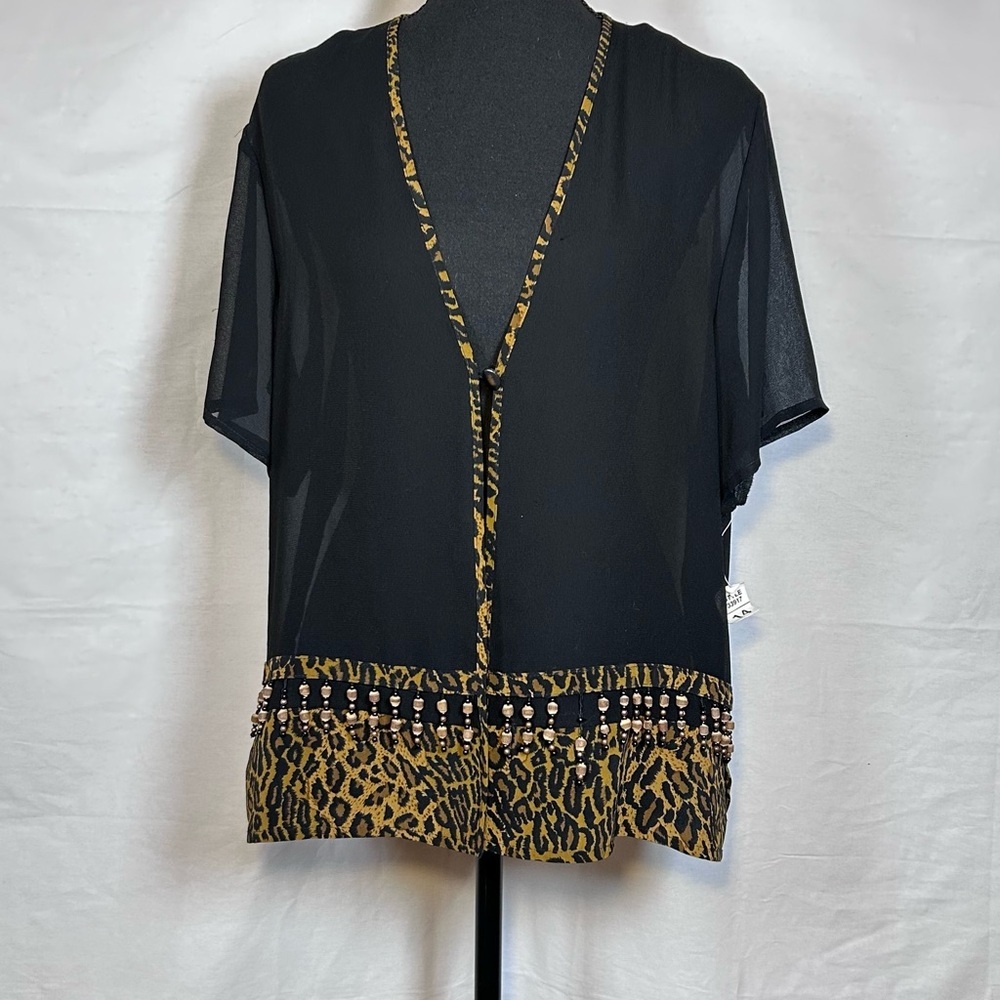 Vintage Periwinkle Leopard Trim Beaded Sheer Jacket Top Size 14 Y2K